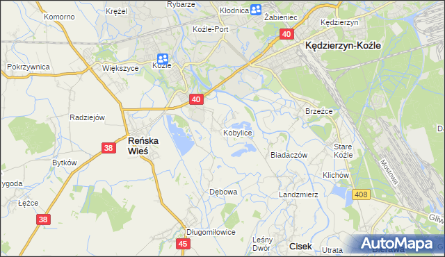 mapa Kobylice gmina Cisek, Kobylice gmina Cisek na mapie Targeo