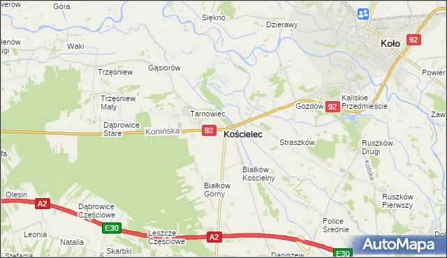 mapa Kościelec powiat kolski, Kościelec powiat kolski na mapie Targeo