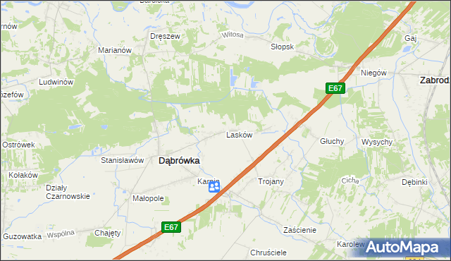 mapa Lasków gmina Dąbrówka, Lasków gmina Dąbrówka na mapie Targeo