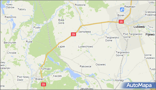 mapa Ludwichowo gmina Lubawa, Ludwichowo gmina Lubawa na mapie Targeo