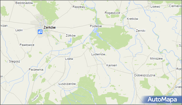 mapa Ludwinów gmina Żerków, Ludwinów gmina Żerków na mapie Targeo