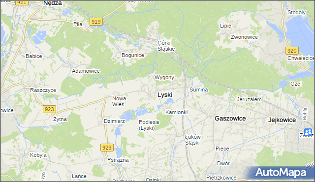 mapa Lyski powiat rybnicki, Lyski powiat rybnicki na mapie Targeo