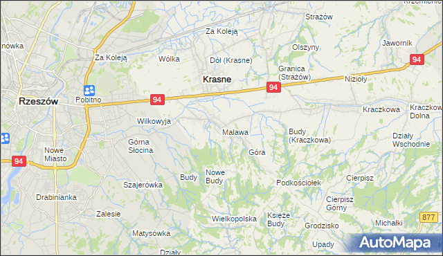 mapa Malawa gmina Krasne, Malawa gmina Krasne na mapie Targeo