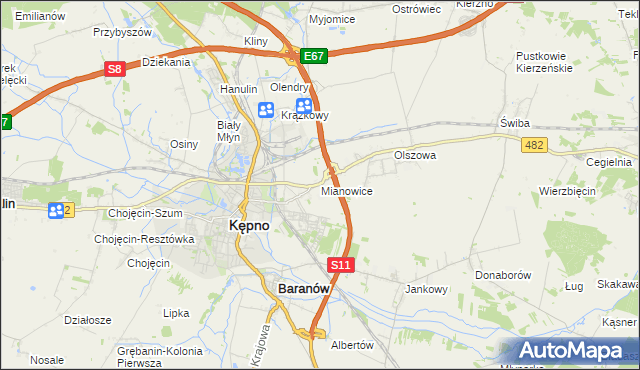 mapa Mianowice gmina Kępno, Mianowice gmina Kępno na mapie Targeo