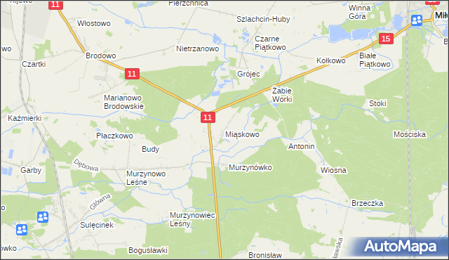 mapa Miąskowo gmina Krzykosy, Miąskowo gmina Krzykosy na mapie Targeo