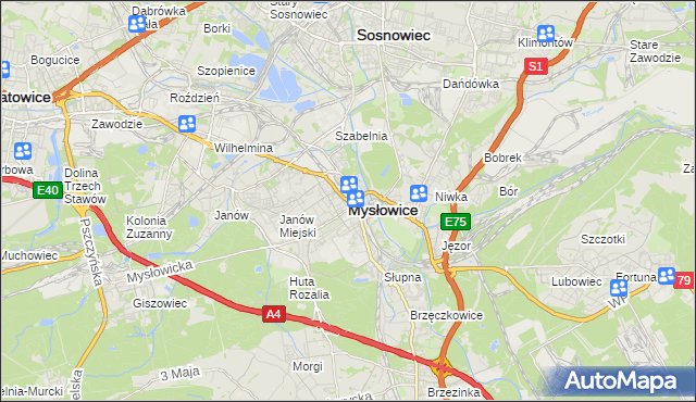 mapa Mysłowice, Mysłowice na mapie Targeo