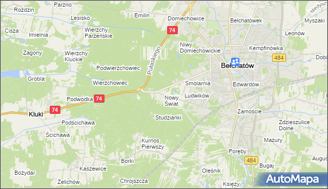 mapa Nowy Świat gmina Bełchatów, Nowy Świat gmina Bełchatów na mapie Targeo