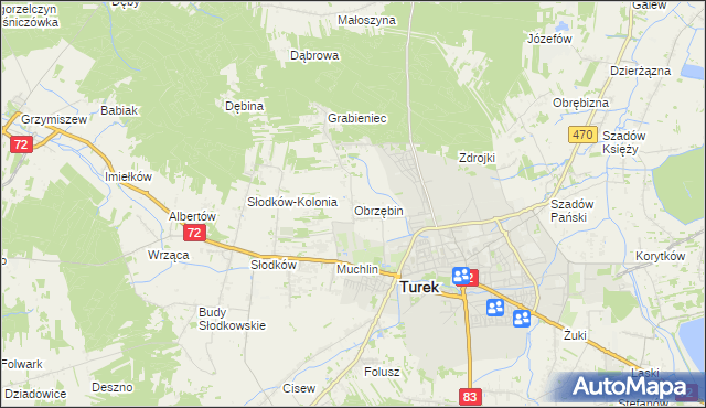 mapa Obrzębin, Obrzębin na mapie Targeo