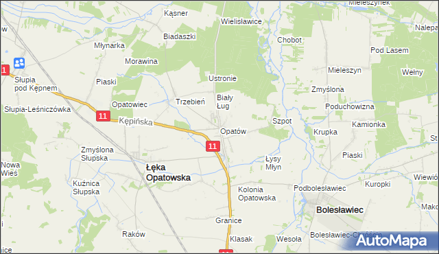 mapa Opatów gmina Łęka Opatowska, Opatów gmina Łęka Opatowska na mapie Targeo