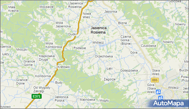 mapa Orzechówka gmina Jasienica Rosielna, Orzechówka gmina Jasienica Rosielna na mapie Targeo