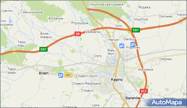 mapa Osiny gmina Kępno, Osiny gmina Kępno na mapie Targeo