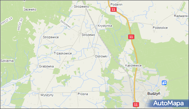 mapa Ostrówki gmina Budzyń, Ostrówki gmina Budzyń na mapie Targeo