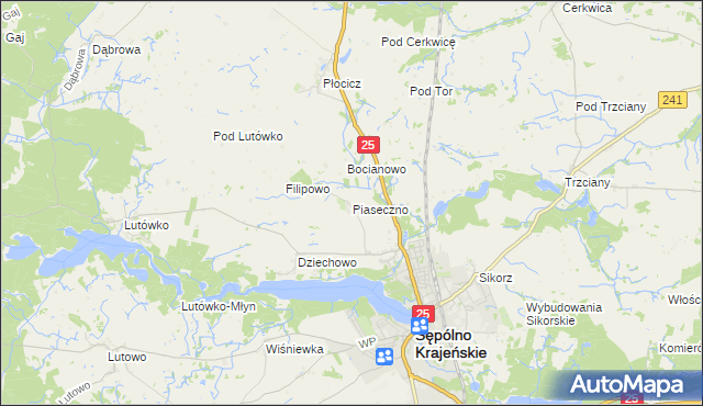 mapa Piaseczno gmina Sępólno Krajeńskie, Piaseczno gmina Sępólno Krajeńskie na mapie Targeo