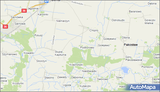mapa Podborowo gmina Pakosław, Podborowo gmina Pakosław na mapie Targeo