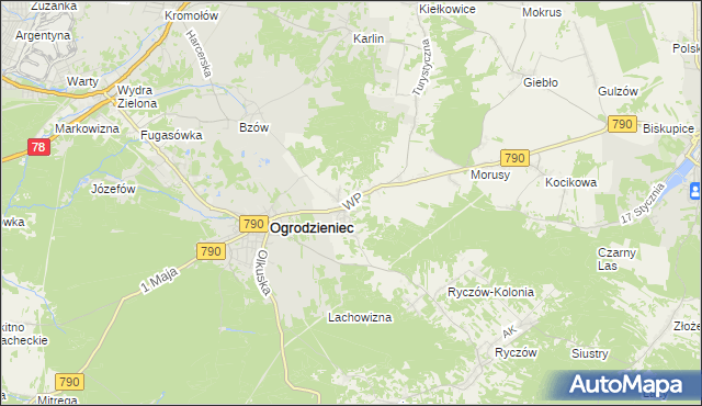 mapa Podzamcze gmina Ogrodzieniec, Podzamcze gmina Ogrodzieniec na mapie Targeo