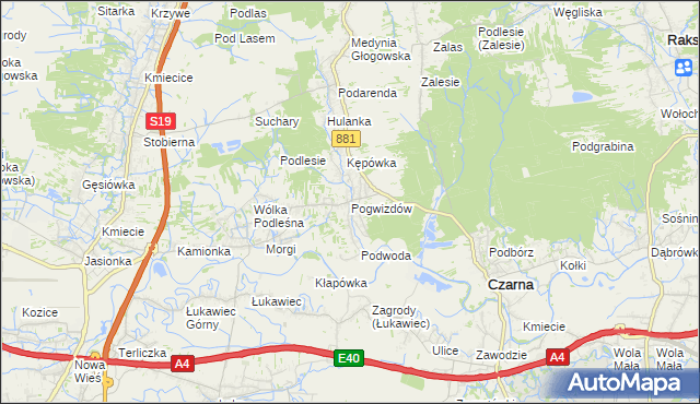 mapa Pogwizdów gmina Czarna, Pogwizdów gmina Czarna na mapie Targeo