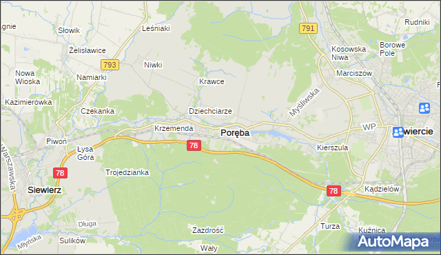 mapa Poręba powiat zawierciański, Poręba powiat zawierciański na mapie Targeo