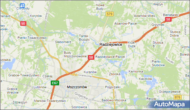 mapa Radziejowice-Parcel, Radziejowice-Parcel na mapie Targeo