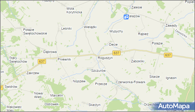 mapa Roguszyn gmina Korytnica, Roguszyn gmina Korytnica na mapie Targeo