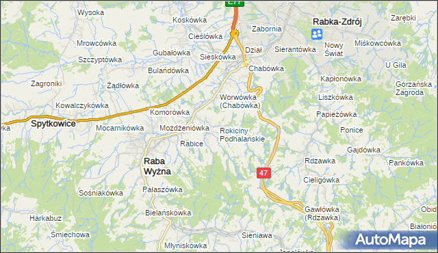 mapa Rokiciny Podhalańskie, Rokiciny Podhalańskie na mapie Targeo