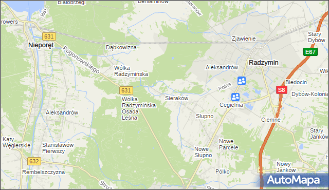 mapa Sieraków gmina Radzymin, Sieraków gmina Radzymin na mapie Targeo