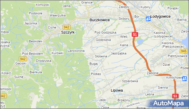 mapa Słotwina gmina Lipowa, Słotwina gmina Lipowa na mapie Targeo