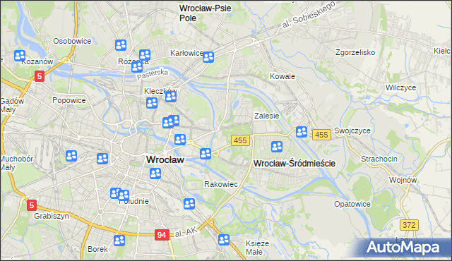 mapa Śródmieście gmina Wrocław, Śródmieście gmina Wrocław na mapie Targeo