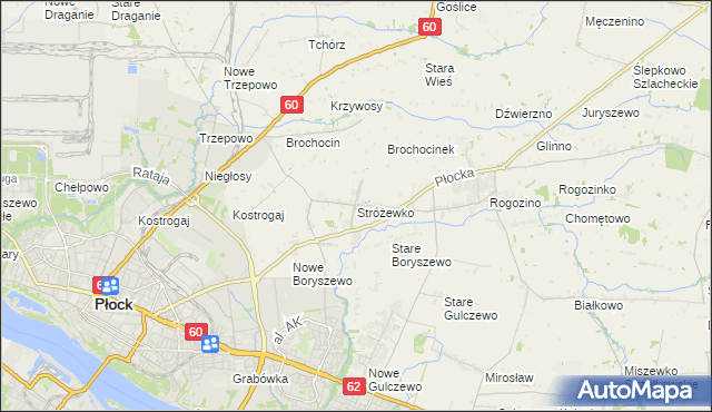 mapa Stróżewko gmina Radzanowo, Stróżewko gmina Radzanowo na mapie Targeo