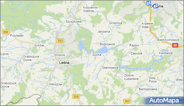 mapa Sucha gmina Leśna, Sucha gmina Leśna na mapie Targeo