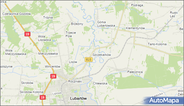 mapa Szczekarków gmina Lubartów, Szczekarków gmina Lubartów na mapie Targeo