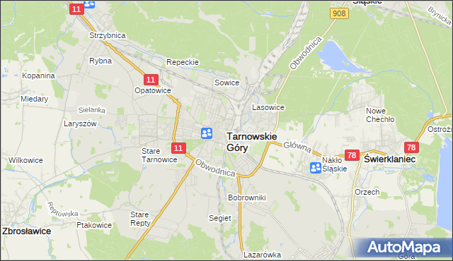 mapa Tarnowskie Góry, Tarnowskie Góry na mapie Targeo