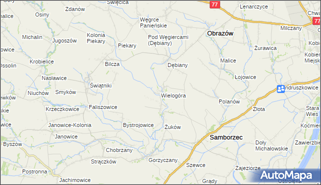 mapa Wielogóra gmina Samborzec, Wielogóra gmina Samborzec na mapie Targeo