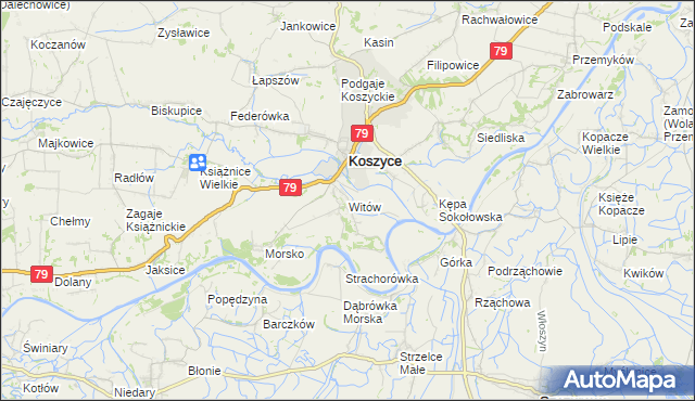mapa Witów gmina Koszyce, Witów gmina Koszyce na mapie Targeo