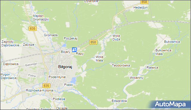 mapa Wola Mała gmina Biłgoraj, Wola Mała gmina Biłgoraj na mapie Targeo