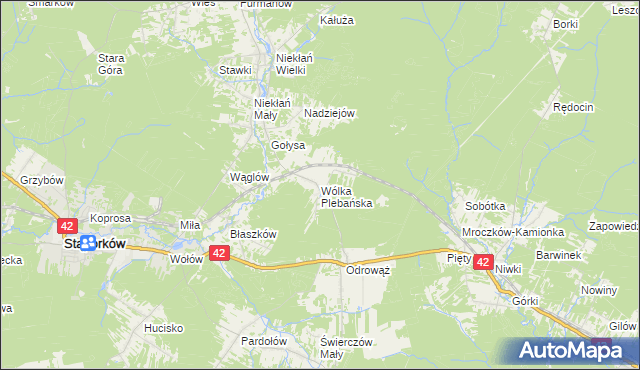 mapa Wólka Plebańska gmina Stąporków, Wólka Plebańska gmina Stąporków na mapie Targeo