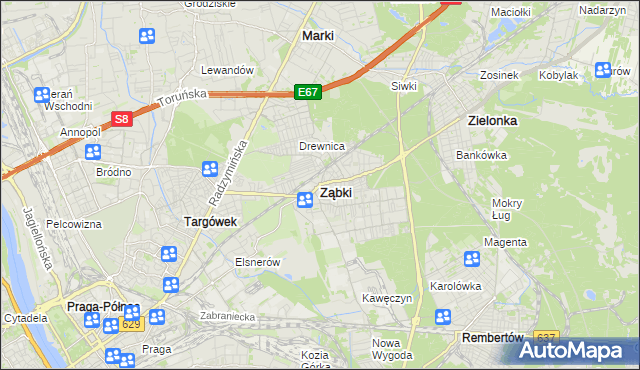mapa Ząbki powiat wołomiński, Ząbki powiat wołomiński na mapie Targeo