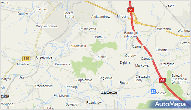 mapa Zalesie gmina Zarzecze, Zalesie gmina Zarzecze na mapie Targeo