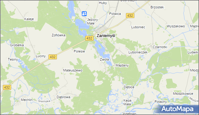 mapa Zwola gmina Zaniemyśl, Zwola gmina Zaniemyśl na mapie Targeo