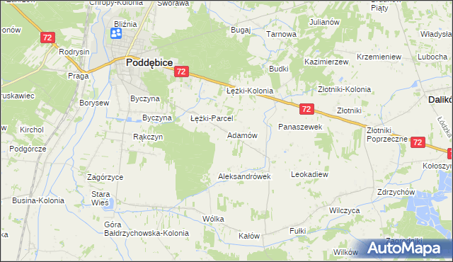 mapa Adamów gmina Poddębice, Adamów gmina Poddębice na mapie Targeo