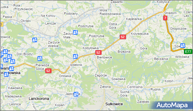 mapa Biertowice, Biertowice na mapie Targeo