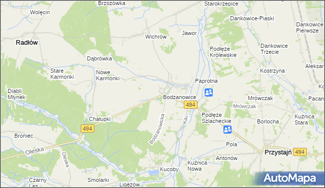 mapa Bodzanowice, Bodzanowice na mapie Targeo