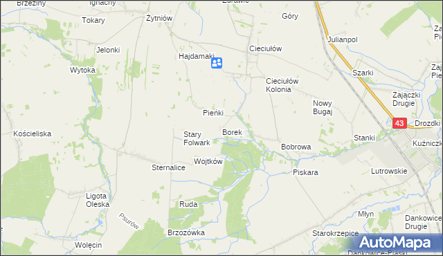 mapa Borek gmina Rudniki, Borek gmina Rudniki na mapie Targeo