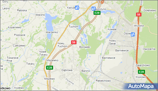 mapa Borowiec gmina Żukowo, Borowiec gmina Żukowo na mapie Targeo