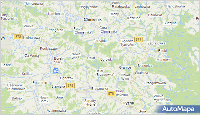 mapa Borówki gmina Chmielnik, Borówki gmina Chmielnik na mapie Targeo