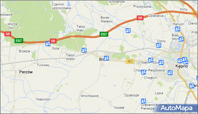 mapa Bralin powiat kępiński, Bralin powiat kępiński na mapie Targeo