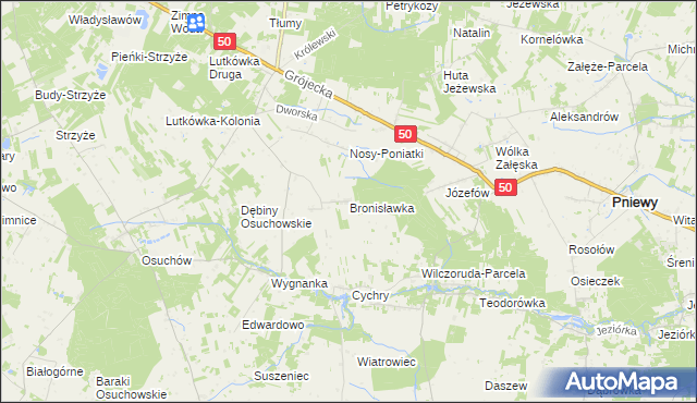 mapa Bronisławka gmina Mszczonów, Bronisławka gmina Mszczonów na mapie Targeo