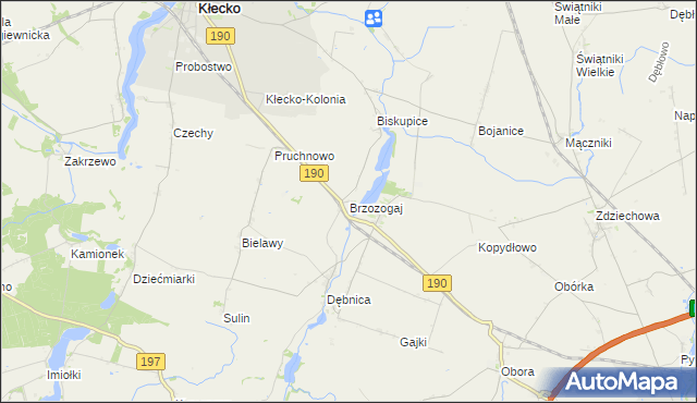 mapa Brzozogaj gmina Kłecko, Brzozogaj gmina Kłecko na mapie Targeo