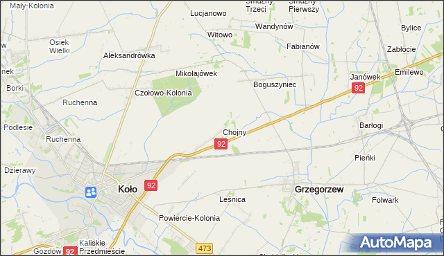 mapa Chojny gmina Koło, Chojny gmina Koło na mapie Targeo
