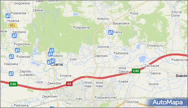 mapa Dąbrówki gmina Czarna, Dąbrówki gmina Czarna na mapie Targeo