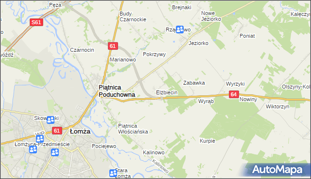 mapa Elżbiecin gmina Piątnica, Elżbiecin gmina Piątnica na mapie Targeo